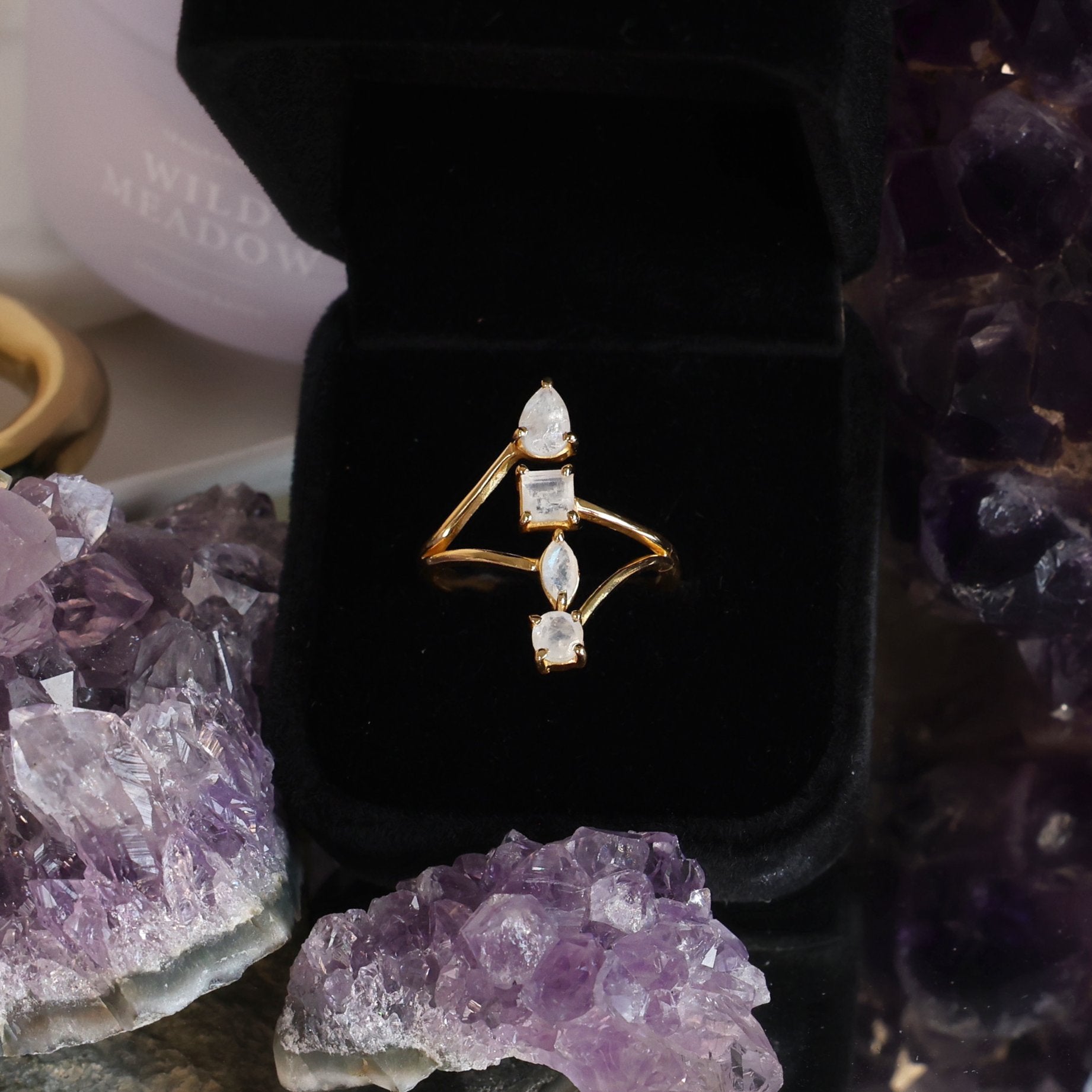 Moonstone Cross Opening Rings ４点セット Brilliant Moonstone Gemstone 925 Sterling Silver Handmade