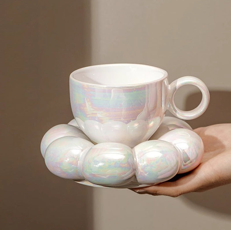 Handmade ceramic mug and saucer