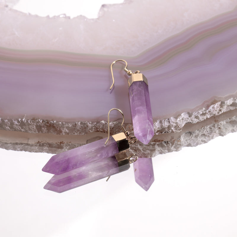Amethyst Point Earrings in Gold Plated 925 Sterling Silver - Beau Life