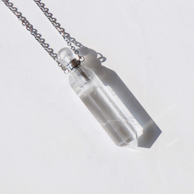 High Priestess Clear Quartz Point Necklace with Oil Chamber