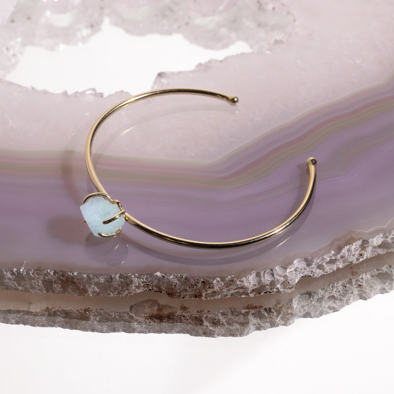 Aquamarine Crystal Bangle In Gold Plated 925 Silver - Beau Life