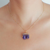 Amethyst Geode Slice Necklace in Gold Plated 925 Sterling Silver.