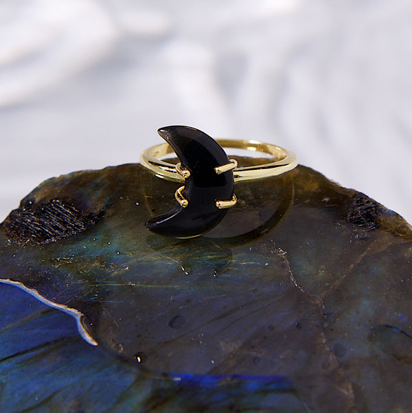 Queen Of The Moon Ring In Black Obsidian