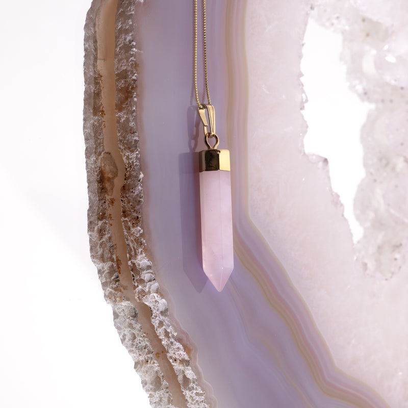 Rose Quartz Point Necklace in Gold Plated 925 Sterling Silver - Beau Life