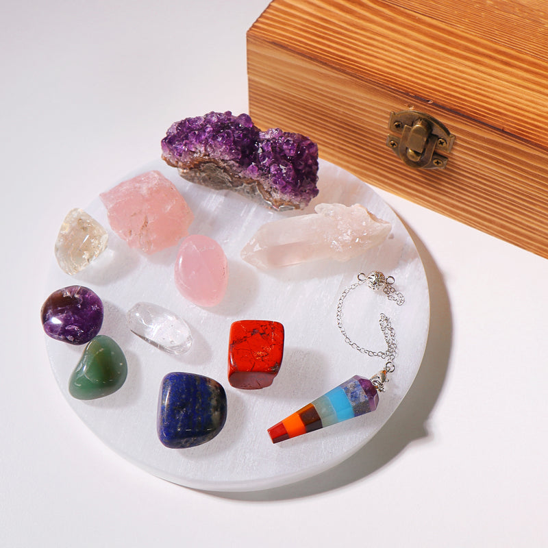 Pendulum Chakra Set with Wood Storage Box(11 Piece Set)